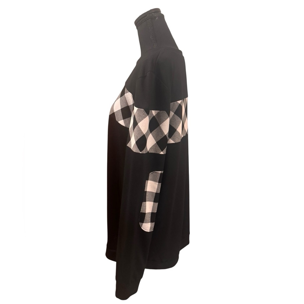 Blooming Jelly Womens Black & White Buffalo Plaid Elbow Patches Sweatshirt sz XL - Picture 5 of 13